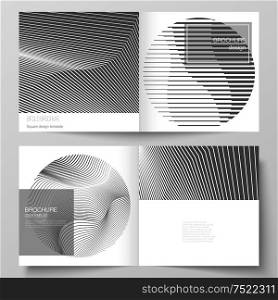 Vector layout of two covers templates for square design bifold brochure, flyer, booklet. Geometric abstract technology background, futuristic science and technology concept for minimalistic design.. Vector layout of two covers templates for square design bifold brochure, magazine, flyer. Geometric abstract technology background, futuristic science and technology concept for minimalistic design.