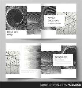 Vector layout of two covers templates for square design bifold brochure, flyer, booklet. Geometric abstract technology background, futuristic science and technology concept for minimalistic design.. Vector layout of two covers templates for square design bifold brochure, magazine, flyer. Geometric abstract technology background, futuristic science and technology concept for minimalistic design.