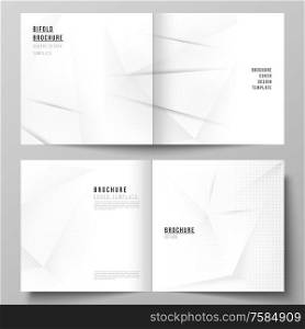 Vector layout of two covers templates for square design bifold brochure, magazine, cover design, book design, brochure cover. Halftone dotted background with gray dots, abstract gradient background.. Vector layout of two covers templates for square design bifold brochure, flyer, cover design, book design, brochure cover. Halftone dotted background with gray dots, abstract gradient background.