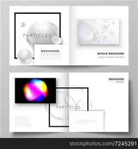 Vector layout of two covers templates for square design bifold brochure, magazine, flyer. SPA and healthcare design, sci-fi technology background. Abstract futuristic or medical consept backgrounds. Vector layout of two covers templates for square design bifold brochure, magazine, flyer. SPA and healthcare design, sci-fi technology background. Abstract futuristic or medical consept backgrounds.