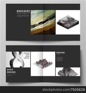 Vector layout of two covers templates for square design bifold brochure, magazine, flyer, booklet. Big data. Dynamic geometric background. Cubes pattern design with motion effect. 3d technology style. Vector layout of two covers templates for square design bifold brochure, magazine, flyer, booklet. Big data. Dynamic geometric background. Cubes pattern design with motion effect. 3d technology style.