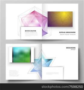 Vector layout of two covers templates for square design bifold brochure, magazine, flyer, booklet. 3d polygonal geometric modern design abstract background. Science or technology vector illustration. Vector layout of two covers templates for square design bifold brochure, magazine, flyer, booklet. 3d polygonal geometric modern design abstract background. Science or technology vector illustration.