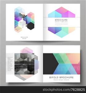 Vector layout of two covers templates with abstract shapes and colors for square design bifold brochure, flyer, magazine, cover design, book design, brochure cover. Vector layout of two covers templates with abstract shapes and colors for square design bifold brochure, flyer, magazine, cover design, book design, brochure cover.