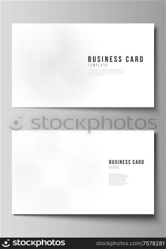 Vector layout of two creative business cards design templates, horizontal template vector design. Halftone effect decoration with dots. Dotted pattern for grunge style decoration. Vector layout of two creative business cards design templates, horizontal template vector design. Halftone effect decoration with dots. Dotted pattern for grunge style decoration.