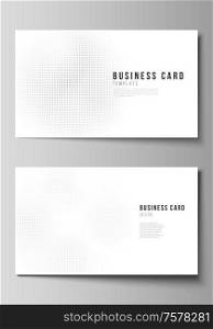 Vector layout of two creative business cards design templates, horizontal template vector design. Halftone effect decoration with dots. Dotted pattern for grunge style decoration. Vector layout of two creative business cards design templates, horizontal template vector design. Halftone effect decoration with dots. Dotted pattern for grunge style decoration.