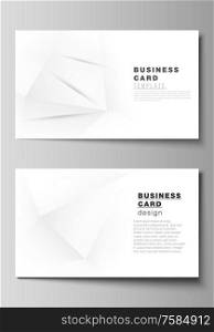 Vector layout of two creative business cards design templates, horizontal template vector design. Halftone dotted background with gray dots, abstract gradient background. Vector layout of two creative business cards design templates, horizontal template vector design. Halftone dotted background with gray dots, abstract gradient background.