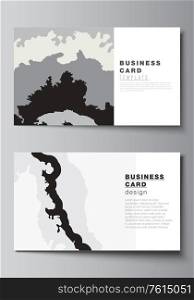 Vector layout of two creative business cards design templates, horizontal template vector design. Landscape background decoration, halftone pattern grunge texture. Vector layout of two creative business cards design templates, horizontal template vector design. Landscape background decoration, halftone pattern grunge texture.
