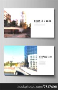 Vector layout of two creative business cards design templates, horizontal template vector design. Abstract halftone effect decoration with dots. Dotted pattern decoration. Vector layout of two creative business cards design templates, horizontal template vector design. Abstract halftone effect decoration with dots. Dotted pattern decoration.