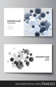 Vector layout of two creative business cards design templates, horizontal template vector design. Realistic vector background with multicolored 3d spheres, bubbles, balls. Vector layout of two creative business cards design templates, horizontal template vector design. Realistic vector background with multicolored 3d spheres, bubbles, balls.