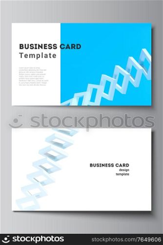 Vector layout of two creative business cards design templates, horizontal template vector design. 3d render vector composition with dynamic realistic geometric blue shapes in motion. Vector layout of two creative business cards design templates, horizontal template vector design. 3d render vector composition with dynamic realistic geometric blue shapes in motion.