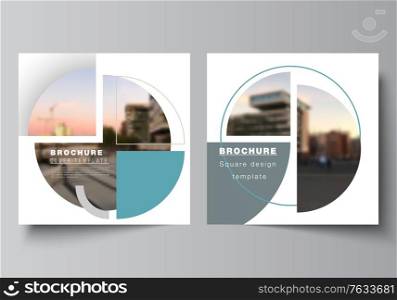 Vector layout of two square covers design template for brochure, flyer, magazine, cover design, book, brochure cover. Background with abstract circle round banners. Corporate business concept template.. Vector layout of two square covers design template for brochure, flyer, magazine, cover design, book, brochure cover. Background with abstract circle round banners. Corporate business concept template