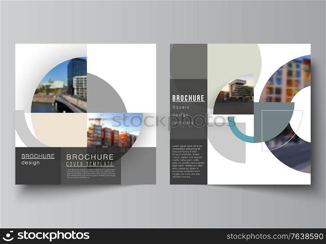 Vector layout of two square covers design template for brochure, flyer, magazine, cover design, book, brochure cover. Background with abstract circle round banners. Corporate business concept template.. Vector layout of two square covers design template for brochure, flyer, magazine, cover design, book, brochure cover. Background with abstract circle round banners. Corporate business concept template
