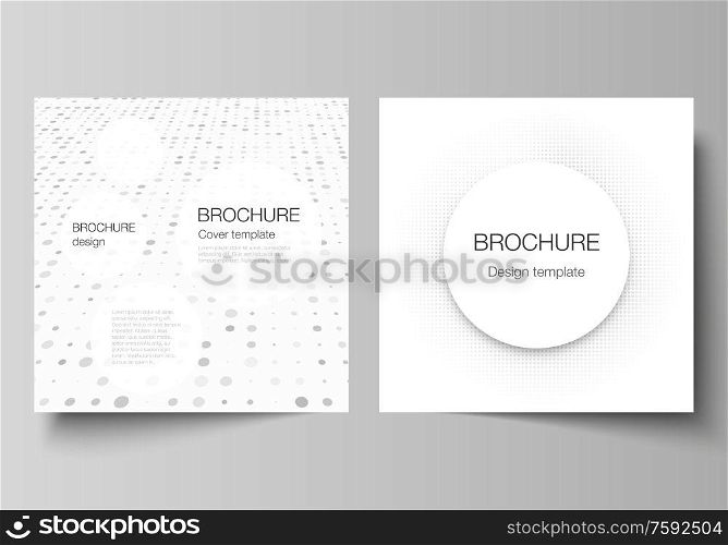 Vector layout of two square covers design templates for brochure, flyer, cover design, book design, brochure cover. Halftone effect decoration with dots. Dotted pattern for grunge style decoration. Vector layout of two square covers design templates for brochure, flyer, cover design, book design, brochure cover. Halftone effect decoration with dots. Dotted pattern for grunge style decoration.