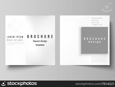 Vector layout of two square covers design templates for brochure, flyer, cover design, book design, brochure cover. Halftone effect decoration with dots. Dotted pattern for grunge style decoration. Vector layout of two square covers design templates for brochure, flyer, cover design, book design, brochure cover. Halftone effect decoration with dots. Dotted pattern for grunge style decoration.
