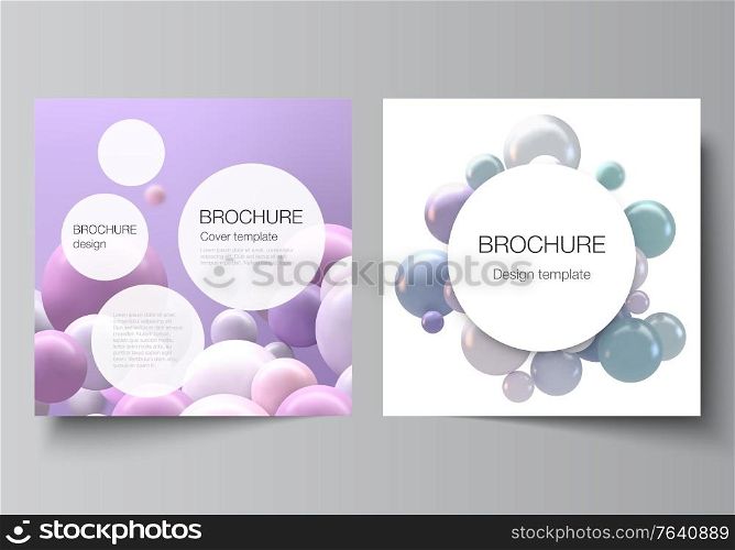 Vector layout of two square covers templates for brochure, flyer, cover design, book design, brochure cover. Abstract vector futuristic background with colorful 3d spheres, glossy bubbles, balls. Vector layout of two square covers templates for brochure, flyer, cover design, book design, brochure cover. Abstract vector futuristic background with colorful 3d spheres, glossy bubbles, balls.