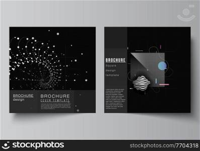 Vector layout of two square covers templates for brochure, flyer, cover design, book design, brochure cover. Abstract technology black color science background. Digital data. High tech concept. Vector layout of two square covers templates for brochure, flyer, cover design, book design, brochure cover. Abstract technology black color science background. Digital data. High tech concept.