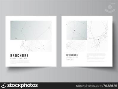 Vector layout of two square covers templates for brochure, flyer, magazine, cover design, book design, brochure cover. Gray technology background with connecting lines and dots. Network concept. Vector layout of two square covers templates for brochure, flyer, magazine, cover design, book design, brochure cover. Gray technology background with connecting lines and dots. Network concept.