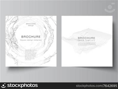 Vector layout of two square covers templates for brochure, flyer, magazine, cover design, book design, brochure cover. Abstract 3d digital backgrounds for futuristic minimal technology concept design. Vector layout of two square covers templates for brochure, flyer, magazine, cover design, book design, brochure cover. Abstract 3d digital backgrounds for futuristic minimal technology concept design.