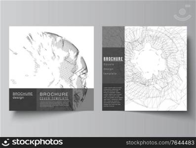 Vector layout of two square covers templates for brochure, flyer, magazine, cover design, book design, brochure cover. Abstract 3d digital backgrounds for futuristic minimal technology concept design. Vector layout of two square covers templates for brochure, flyer, magazine, cover design, book design, brochure cover. Abstract 3d digital backgrounds for futuristic minimal technology concept design.