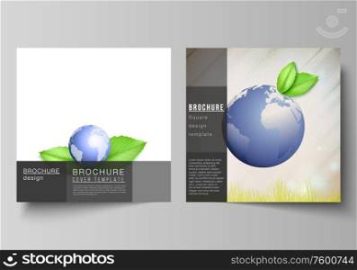 Vector layout of two square format covers design templates for brochure, flyer, cover design, book design, brochure cover. Save Earth planet concept. Sustainable development global business concept. Vector layout of two square format covers design templates for brochure, flyer, cover design, book design, brochure cover. Save Earth planet concept. Sustainable development global business concept.