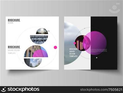 Vector layout of two square format covers design templates for brochure, flyer, magazine.Simple design futuristic concept. Creative background with circles and round shapes that form planets and stars.. Vector layout of two square format covers design templates for brochure, flyer, magazine.Simple design futuristic concept. Creative background with circles and round shapes that form planets and stars