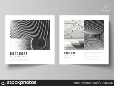 Vector layout of two square format covers design templates for brochure, flyer, magazine. Geometric abstract technology background, futuristic science and technology concept for minimalistic design. Vector layout of two square format covers design templates for brochure, flyer, magazine. Geometric abstract technology background, futuristic science and technology concept for minimalistic design.