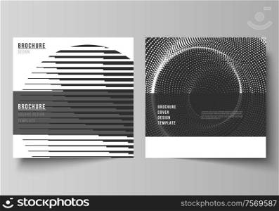 Vector layout of two square format covers design templates for brochure, flyer, magazine. Geometric abstract technology background, futuristic science and technology concept for minimalistic design. Vector layout of two square format covers design templates for brochure, flyer, magazine. Geometric abstract technology background, futuristic science and technology concept for minimalistic design.