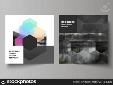 Vector layout of two square format covers design templates with abstract shapes and colors for brochure, flyer, magazine, cover design, book design, brochure cover. Vector layout of two square format covers design templates with abstract shapes and colors for brochure, flyer, magazine, cover design, book design, brochure cover.