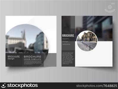 Vector layout of two square format covers templates for brochure, flyer, magazine, cover design, book design, brochure cover. Background template with rounds, circles for IT, technology. Minimal style.. Vector layout of two square format covers templates for brochure, flyer, magazine, cover design, book design, brochure cover. Background template with rounds, circles for IT, technology. Minimal style