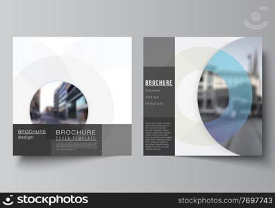 Vector layout of two square format covers templates for brochure, flyer, magazine, cover design, book design, brochure cover. Background template with rounds, circles for IT, technology. Minimal style.. Vector layout of two square format covers templates for brochure, flyer, magazine, cover design, book design, brochure cover. Background template with rounds, circles for IT, technology. Minimal style