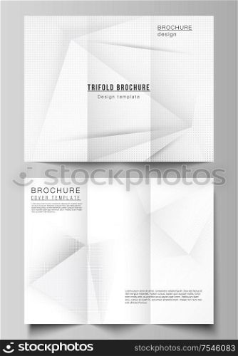 Vector layouts of covers design templates for trifold brochure, flyer layout, book design, brochure cover, advertising mockups. Halftone effect decoration with dots. Dotted pop art pattern decoration. Vector layouts of covers design templates for trifold brochure, flyer layout, book design, brochure cover, advertising mockups. Halftone effect decoration with dots. Dotted pop art pattern decoration.