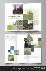 Vector layouts of covers design templates for trifold brochure, flyer layout, book design, brochure cover, advertising mockups. Abstract project with clipping mask green squares for your photo. Vector layouts of covers design templates for trifold brochure, flyer layout, book design, brochure cover, advertising mockups. Abstract project with clipping mask green squares for your photo.
