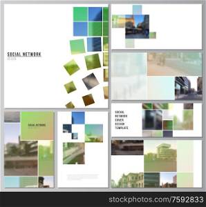 Vector layouts of modern social network mockup in popular formats for cover design, website design, website backgrounds or advertising. Abstract project with clipping mask green squares for your photo.. Vector layouts of modern social network mockup in popular formats for cover design, website design, website backgrounds or advertising. Abstract project with clipping mask green squares for your photo