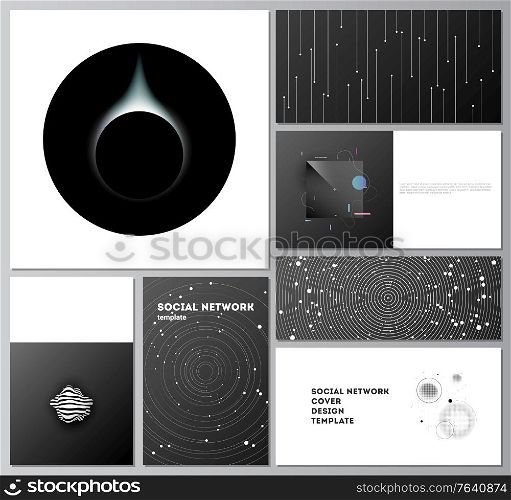 Vector layouts of modern social network mockups in popular formats for cover design, website design, website backgrounds or advertising mockups. Tech science future background, space astronomy concept.. Vector layouts of modern social network mockups in popular formats for cover design, website design, website backgrounds or advertising mockups. Tech science future background, space astronomy concept
