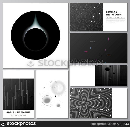 Vector layouts of modern social network mockups in popular formats for cover design, website design, website backgrounds or advertising mockups. Tech science future background, space astronomy concept.. Vector layouts of modern social network mockups in popular formats for cover design, website design, website backgrounds or advertising mockups. Tech science future background, space astronomy concept