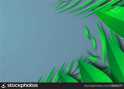 Vector leaf green card design.Rain forest branch leaves foliage frame.Creative paper cut and craft style for poster invitation and card.Green Jungle nature summer season.vector art illustration.EPS10