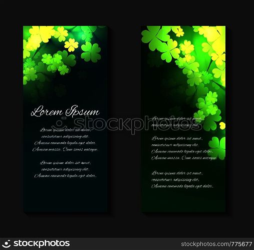 Vector leaflets, flyers, brochure template with happy four-leaf clover and place for text for your design. St.Patrick 's Day. Vector leaflets, flyers, brochure template
