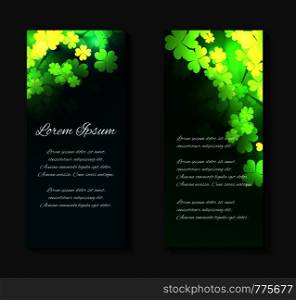 Vector leaflets, flyers, brochure template with happy four-leaf clover and place for text for your design. St.Patrick 's Day. Vector leaflets, flyers, brochure template