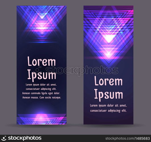 Vector leaflets, flyers, brochure template with neon geometric pattern and place for text for your design. Vector leaflets, flyers, brochure template with neon geometric p