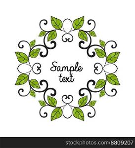 Vector leaves decoration, frame with place for text on a white background