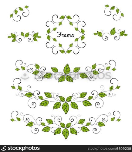 Vector leaves decoration. Vector set of different branches decorated with leaves on a white background