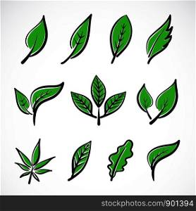 Vector leaves icon set on white background.Collection of leaf logo design. Easy editable layered vector illustration.