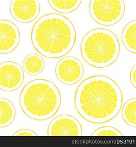 Vector lemon. Fresh lemon fruits, collection of vector illustrations. Cute yellow lemon slices on background.