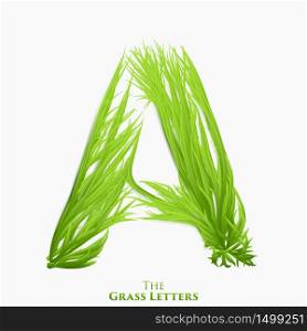Vector letter A of juicy grass alphabet. Green A symbol consisting of growing grass. Realistic alphabet of organic plants. Spring and ecology typeset illustration. Vector letter A of juicy grass alphabet. Green A symbol consisting of growing grass. Realistic alphabet of organic plants. Spring and ecology typeset illustration.