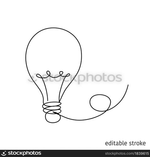 Vector Light Bulb in Continuous Line Drawing. Sketchy idea Concept. Outline Simple Artwork with Editable Stroke.. Light Bulb in Continuous Line Drawing. Sketchy idea Concept. Outline Simple Artwork with Editable Stroke. Vector Illustration.