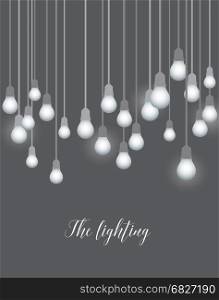 Vector light bulbs. Vector illustration of hanging light bulbs on a gray background