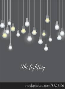 Vector light bulbs. Vector illustration of hanging light bulbs on a gray background