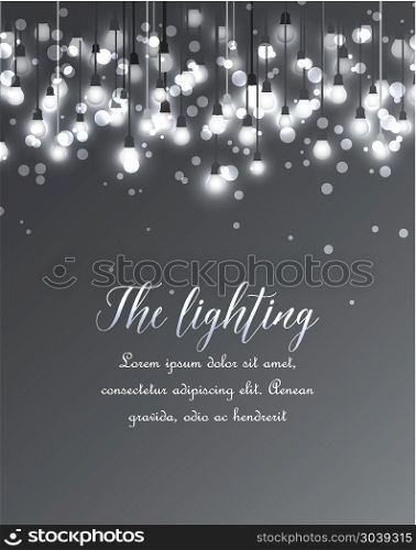 Vector light bulbs. Vector illustration of hanging light bulbs on a grey background. Cheerful party and celebration