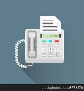 vector light gray color flat design office telephone telefax cord paper illustration isolated dark background long shadow&#xA;