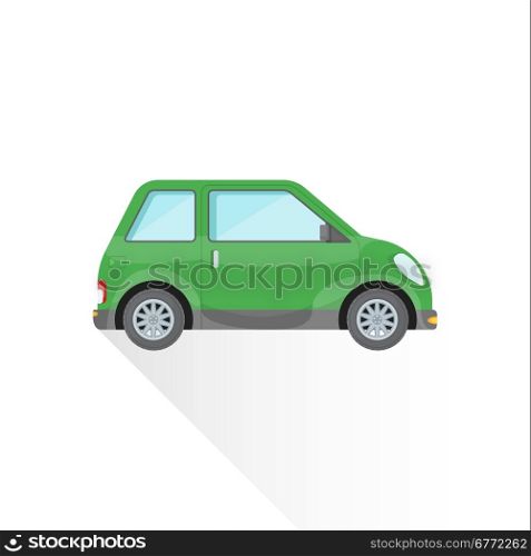 vector light green color flat design subcompact body type vehicle illustration isolated white background long shadow&#xA;